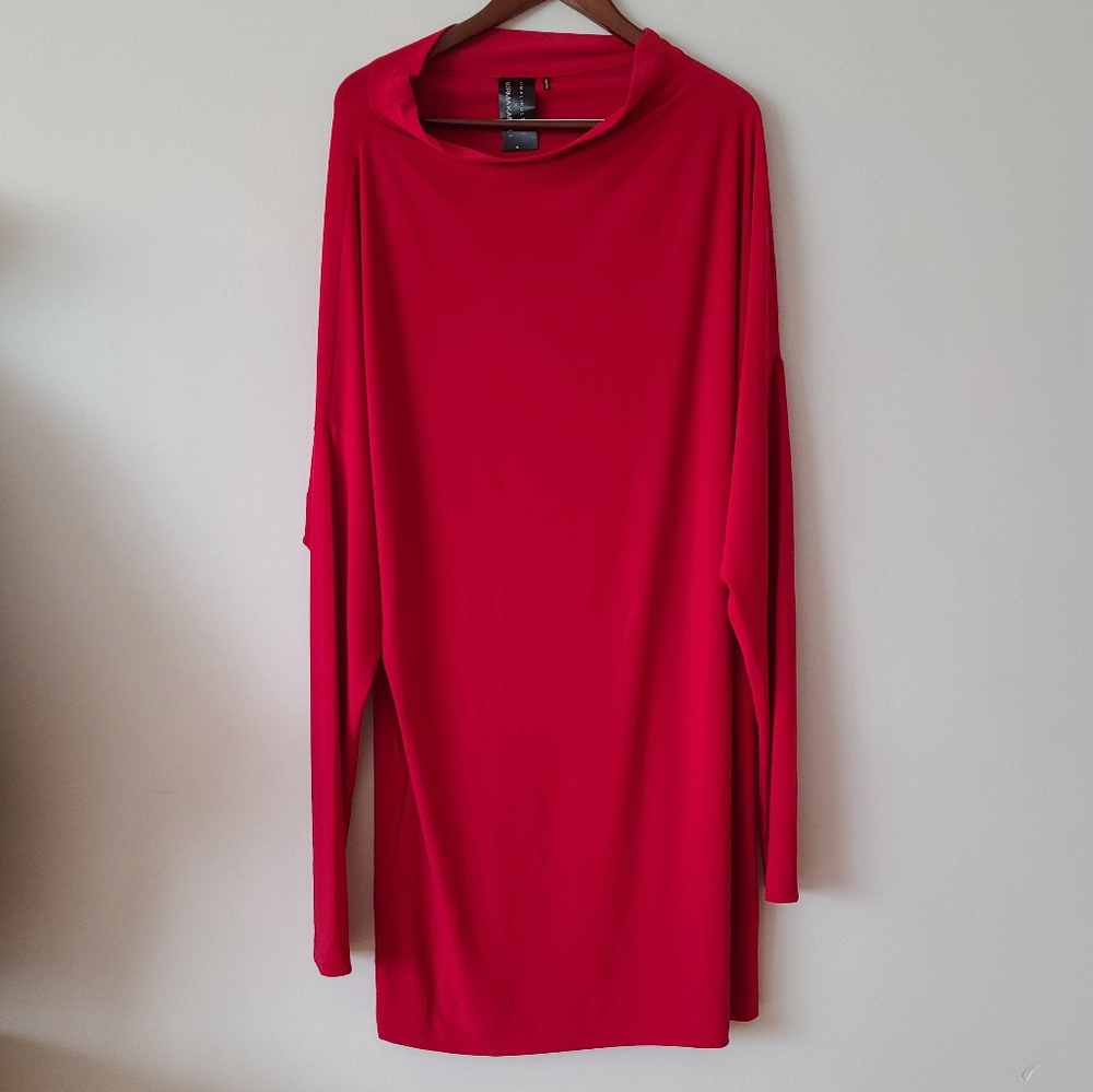 Norma Kamali Red Long-Sleeve Draped Tunic Dress